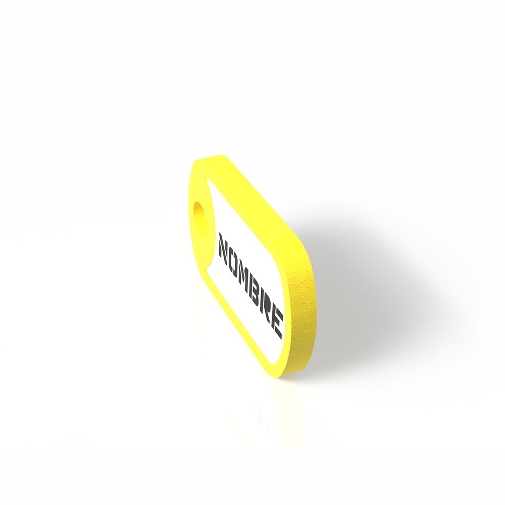 Chapita con forma militar amarillo 2 Mira Que Guau! Vista frontal de la chapita militar en color amarillo.