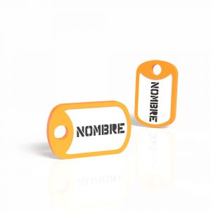 Chapita identificativa modelo militar en color naranja para perros.