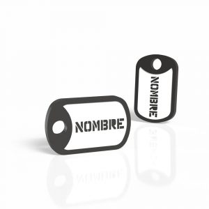 Vista principal de la chapita identificativa militar en color negro para perros.