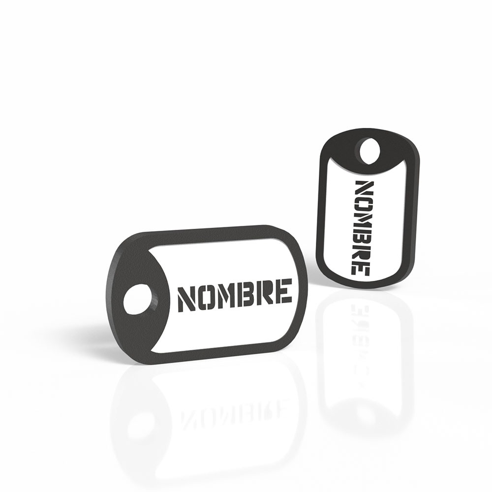 Vista principal de la chapita identificativa militar en color negro para perros.