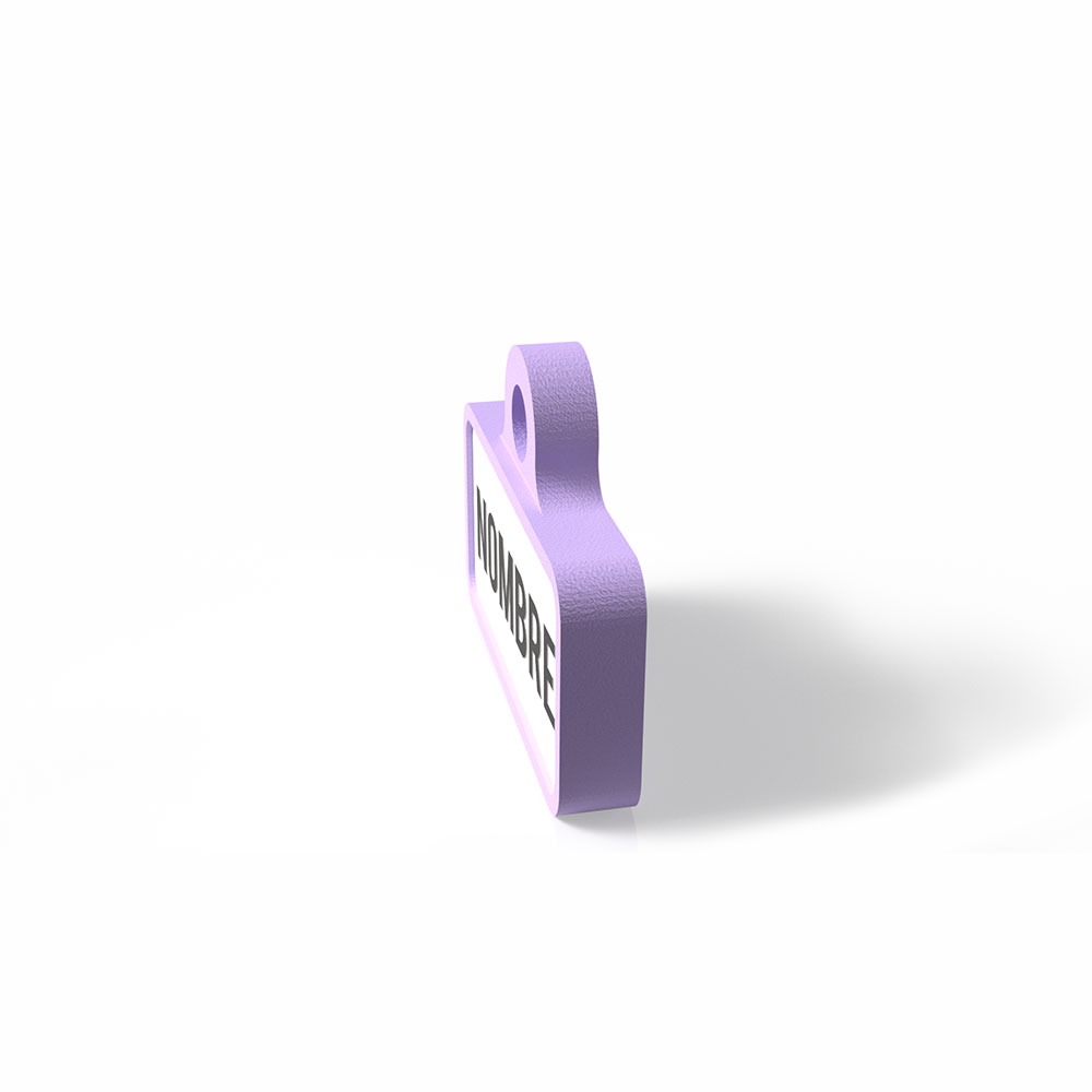 Chapita de forma retro lila 2 Mira Que Guau! Vista frontal de la Chapita Guau! retro en color lila para perros.