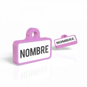 Vista principal de la chapa identificativa retro color lila para perros.