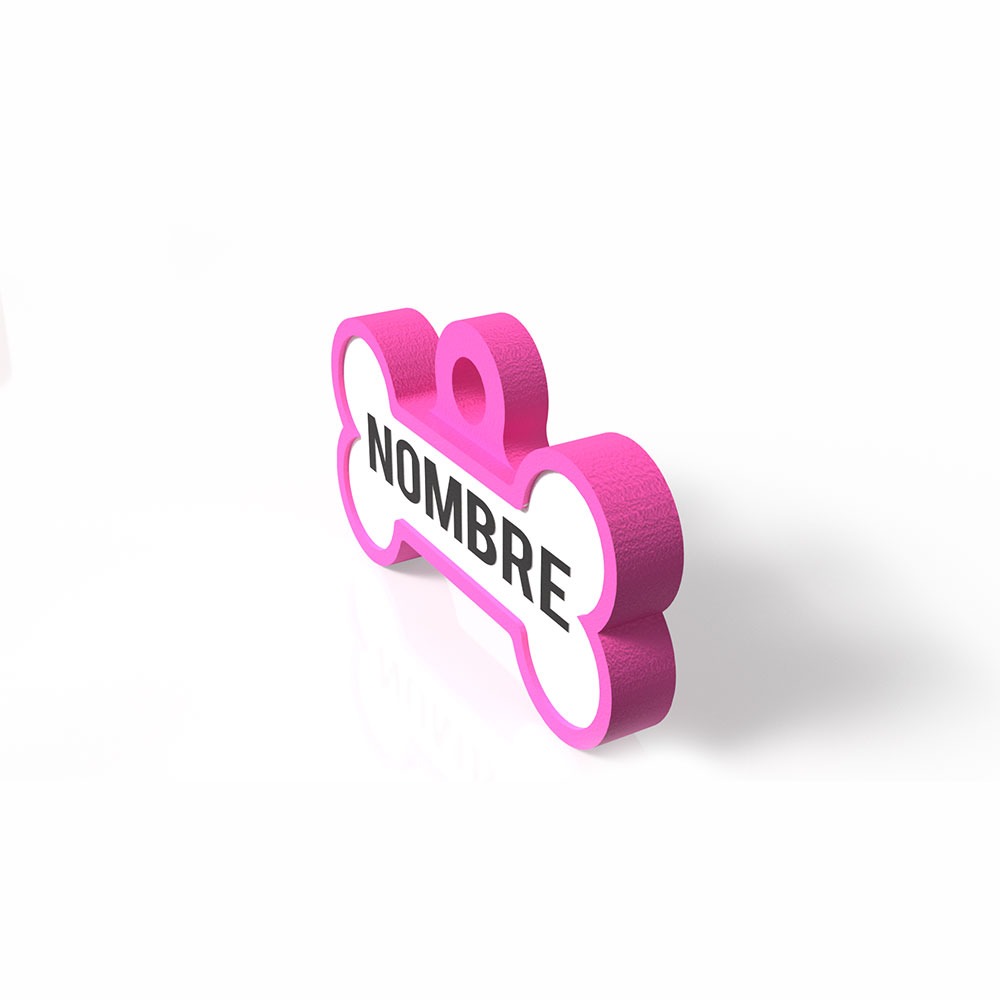 Chapita con forma de Huesito fucsia 3 Mira Que Guau! chapita-para-perros-huesito-fuscia-lateral