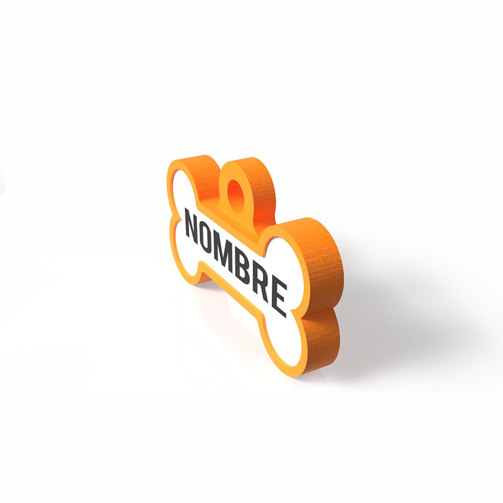 Chapita con forma de Huesito naranja 3 Mira Que Guau! chapita-para-perros-huesito-naranja-lateral