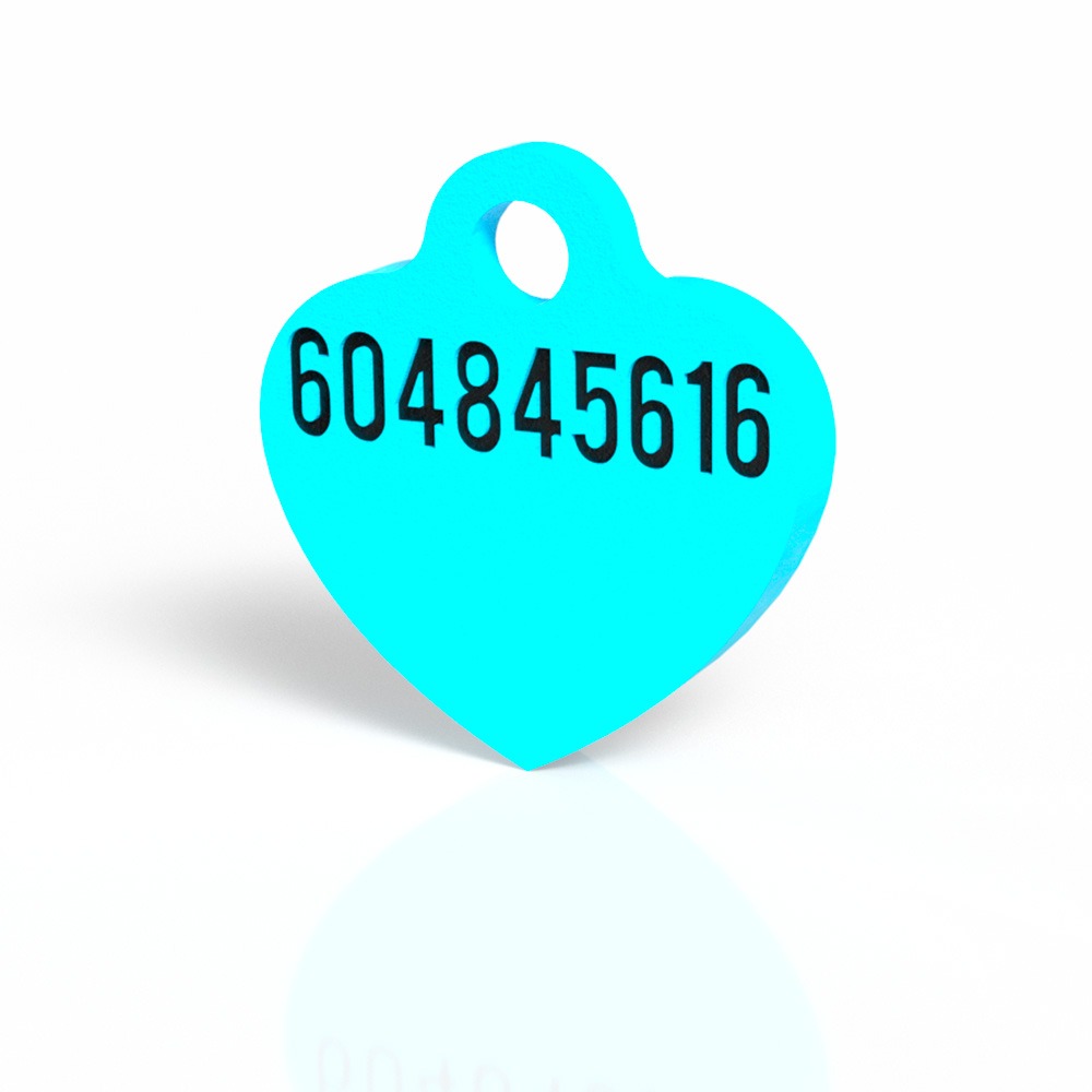 Chapita con forma de corazón azul cielo 4 Mira Que Guau! Vista trasera de la chapita identificativa en forma de corazón azul cielo para perros.