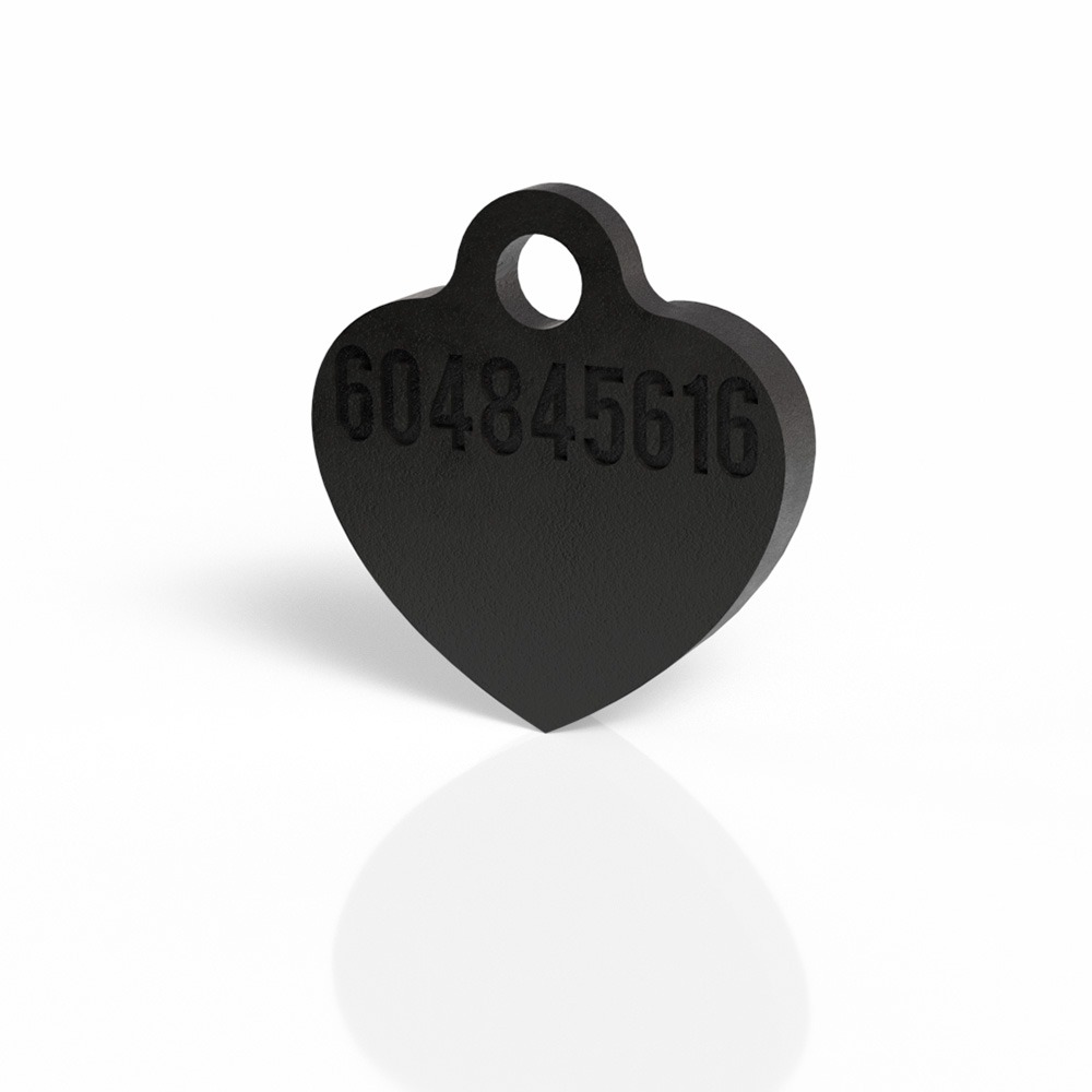 Chapita con forma de corazón negro 4 Mira Que Guau! Vista trasera de chapita identificativa en forma de corazón color negro.